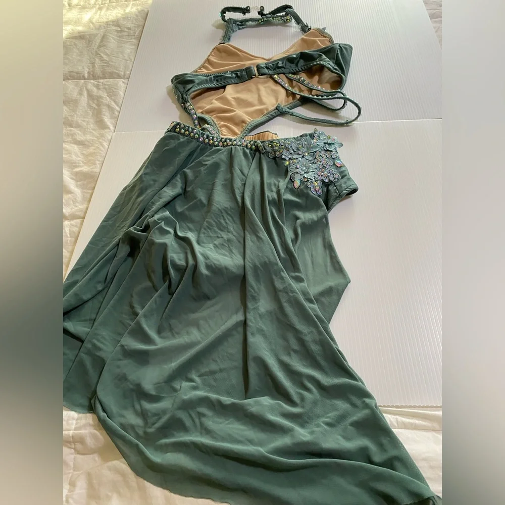 Glamour solo dance costume Jealous 24-221 green lyrical contemporary LA adult